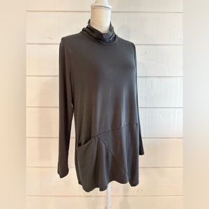 Pure Jill by J. Jill Olive Luxe Tencel turtleneck tunic Sz M pocket Asymmetrical